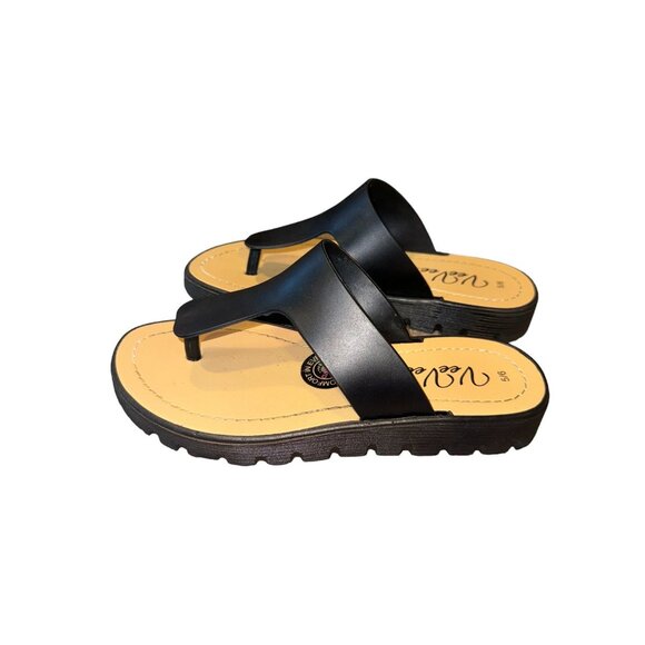 Black VeeVee Womens Size 5/6 Slip-On Toe Loop Sandals With Cushioned Sole - Picture 4 of 7